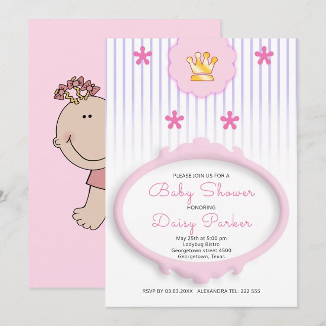 Gold Crown And Purple Stripes Invitation (Front/Back)