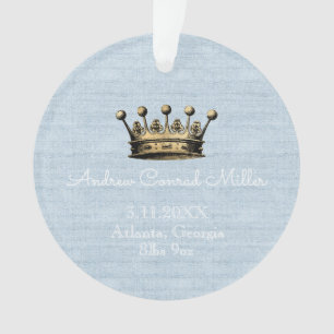Gold Crown Blue Baby Boy Birth Announcement Ornament