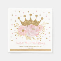 Gold Crown Blush Pink Floral Princess Birthday