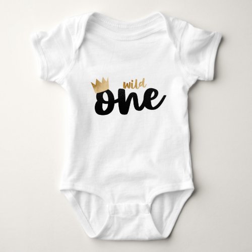 Gold Crown Boy First Birthday Wild One Baby Bodysuit