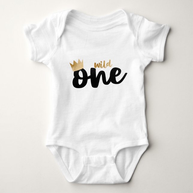 Gold Crown Boy First Birthday Wild One Baby Bodysuit (Front)