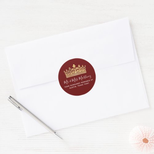 Gold Crown Burgundy Return Address Envelope Seals