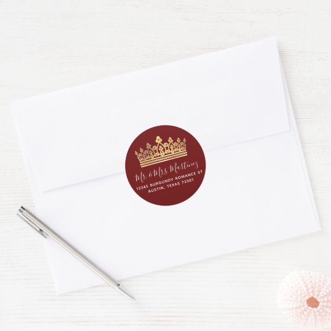 Gold Crown Burgundy Return Address Envelope Seals (Envelope)
