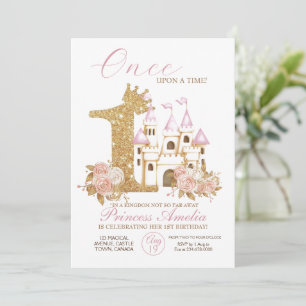  Gold Crown Castle Princess 1st Birthday  Invi Invitation
