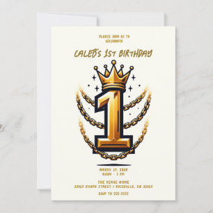 Gold Crown Chain Drip 1 #1 1st Birthday Party Invitation