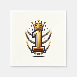 Gold Crown Chain Drip 1 #1 1st Birthday Party Napkins