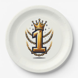 Gold Crown Chain Drip 1 #1 1st Birthday Party Paper Plates