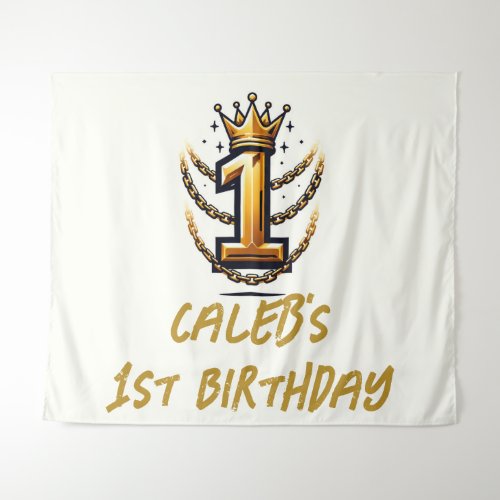 Gold Crown Chain Drip 1 1 1st Birthday Party Tapestry