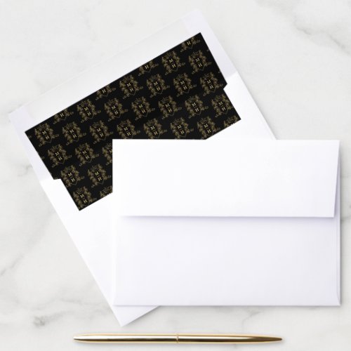 Gold crown custom monogram wedding black envelope liner