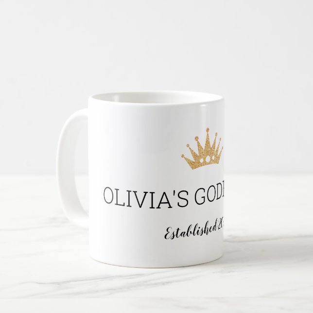 Gold Crown Establish Year of Christening Godfather Coffee Mug (Front Left)