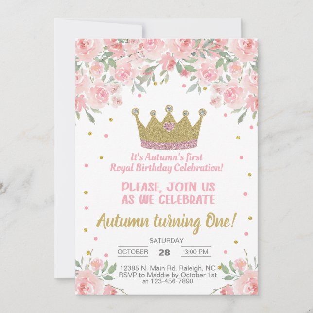 Gold crown girl royal birthday invitation. invitation (Front)