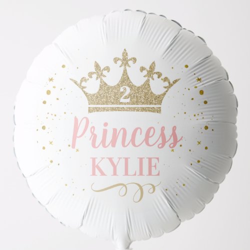 Gold Crown Glitter Personalized Princess Party Balloon