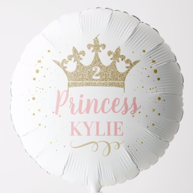 Gold Crown Glitter Personalized Princess Party Balloon (Front)