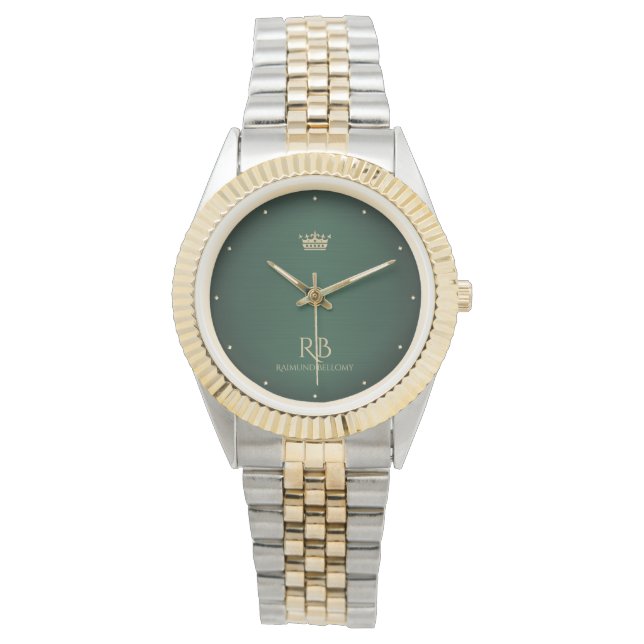 Gold Crown Green  Metallic Watch (Front)