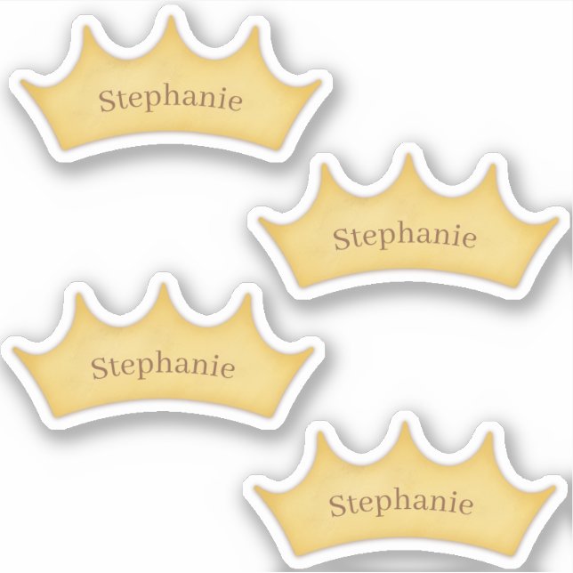 Gold Crown Kids School & Home Personalized Name Sticker (Front)