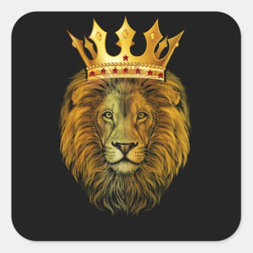 Gold Crown King Lion For Men Father Square Sticker