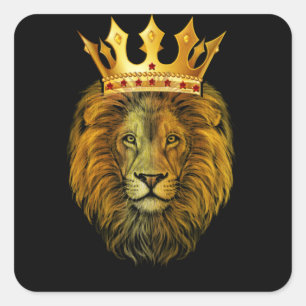 Gold Crown King Lion For Men Father Square Sticker