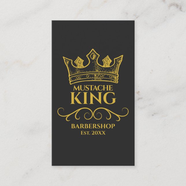 Gold Crown King Mustache Barbershop Business Card (Front)