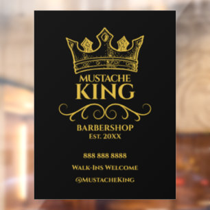 Gold Crown King Mustache Barbershop Business Window Cling