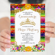 Gold Crown Mexico Floral Quinceañera Invitation