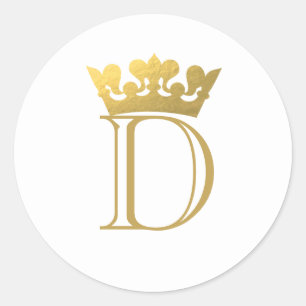 Gold Crown Monogram Classic Round Sticker
