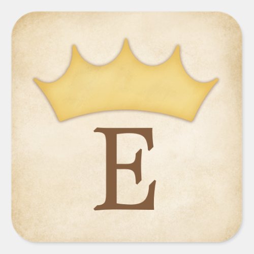 Gold Crown Monogram Personalized Fairytale Name Square Sticker