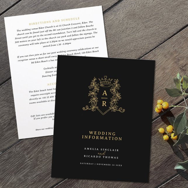 Gold crown monogram wedding guest information (Creator Uploaded)