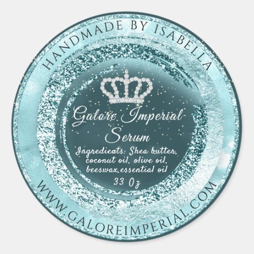 Gold Crown Name Body Cosmetic Blue Glitter Frame Classic Round Sticker
