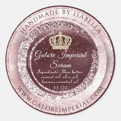 Gold Crown Name Body Cosmetic Pink Burgundy Frame Classic Round Sticker