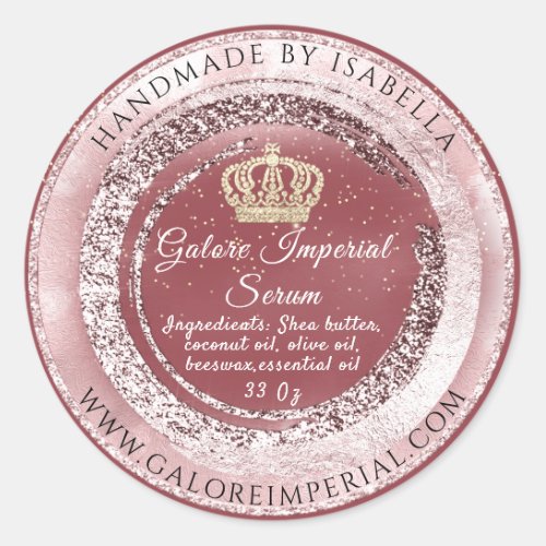 Gold Crown Name Body Cosmetic Pink Glitter Frame  Classic Round Sticker