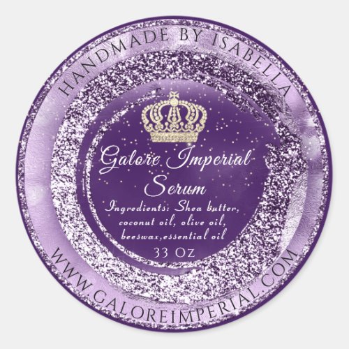 Gold Crown Name Body Cosmetics Purple Princess Classic Round Sticker
