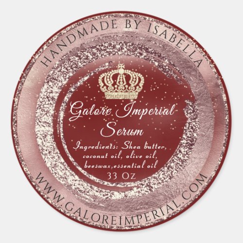 Gold Crown Name Gray  Body Cosmetics Burgundy Classic Round Sticker