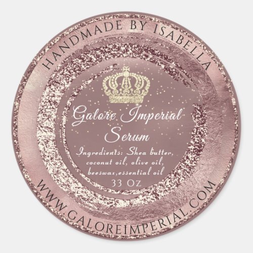Gold Crown Name Gray  Body Cosmetics Burgundy Rose Classic Round Sticker