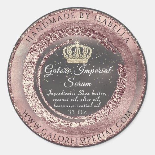Gold Crown Name Gray  Body Cosmetics Princess Classic Round Sticker