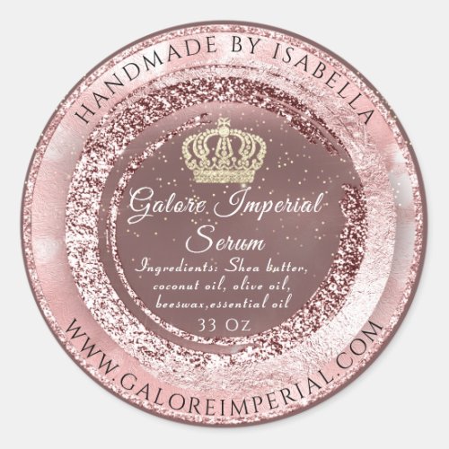 Gold Crown Name Gray  Body Cosmetics Rose Pink Classic Round Sticker