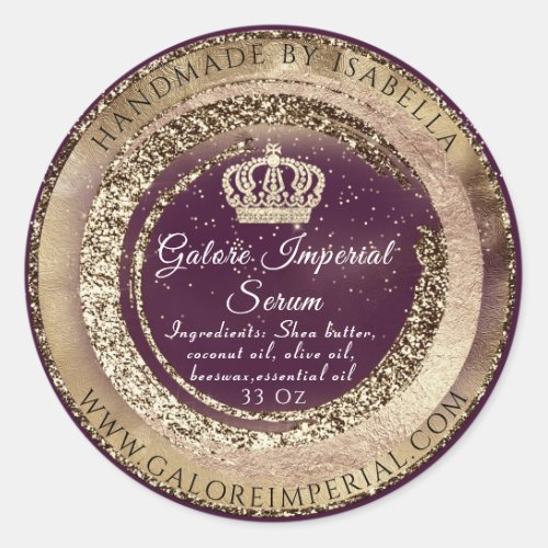 Gold Crown Name Purple Glitter Body Cosmetics Classic Round Sticker