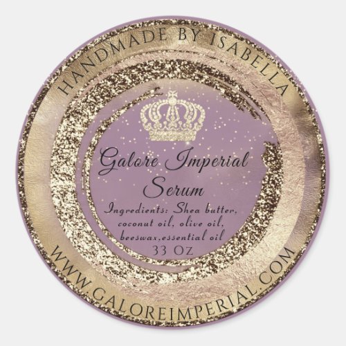 Gold Crown Name Violet Glitter Body Cosmetics  Classic Round Sticker
