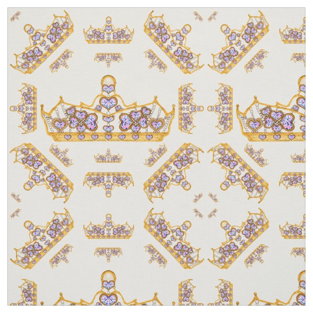 gold crown of heart diamonds fabric (Swatch)