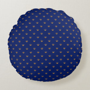 Gold Crown on Royal Blue Background Round Pillow
