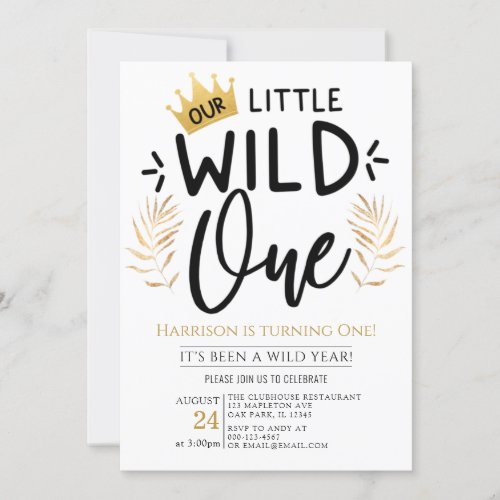  Gold Crown Our Little Wild One 1st Birthday Invitation