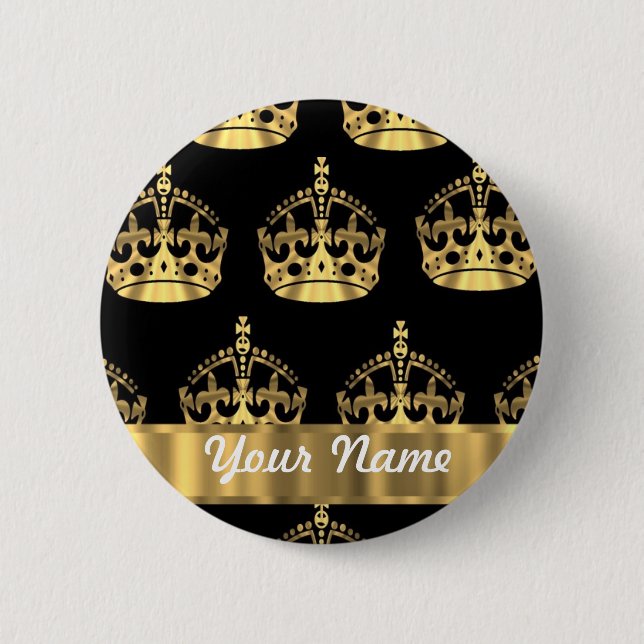 Gold crown pattern on black button (Front)