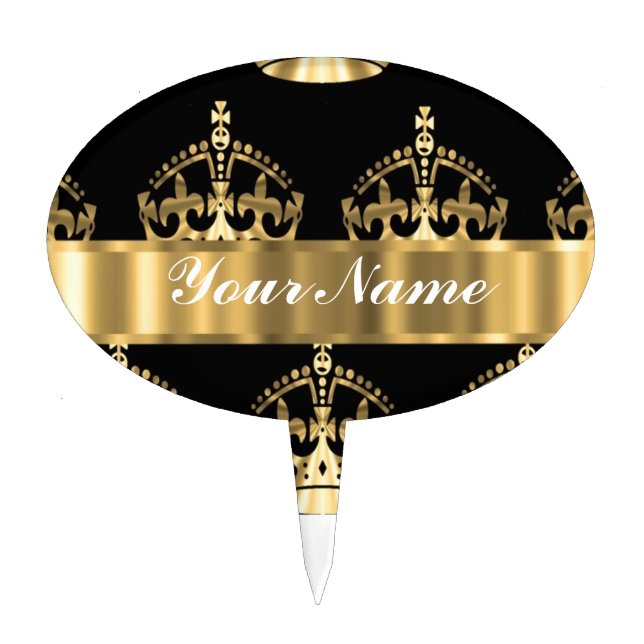 Gold crown pattern on black cake topper (Front)
