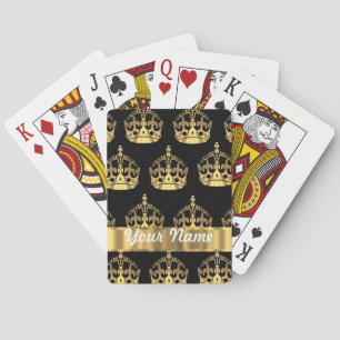 Gold crown pattern on black poker cards