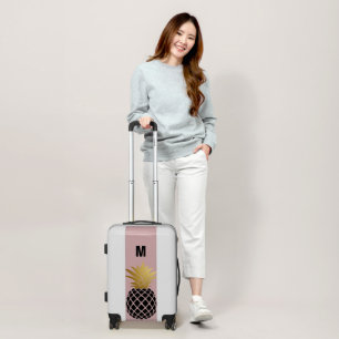 Gold Crown Pineapple Monogram Dusty Pink Luggage