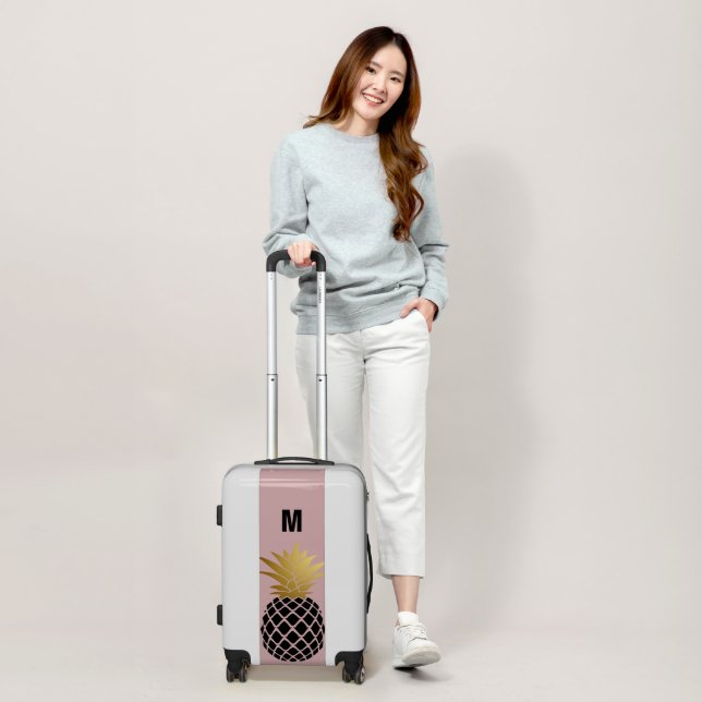 Gold Crown Pineapple Monogram Dusty Pink Luggage (Scale)