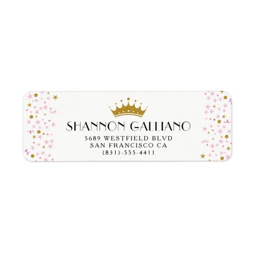 Gold Crown  Pink Confetti Address Label