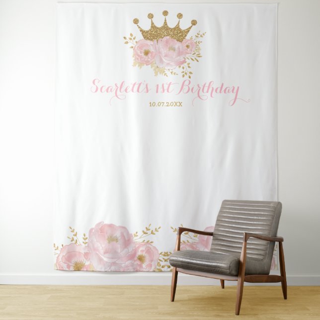 Gold Crown Princess Birthday Backdrop Photo Booth (In Situ)