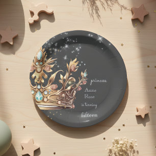 Gold crown princess Birthday Paper Plates