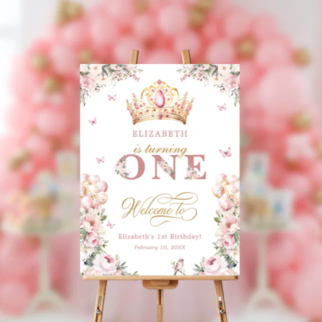 Gold Crown Princess Girl 1st Birthday Welcome Foam Board | Zazzle