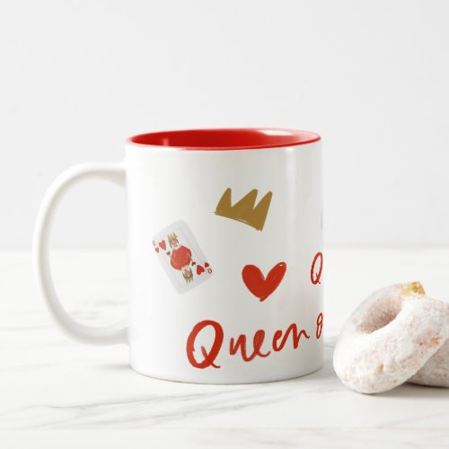 Gold Crown Queens of Hearts Playing Cards Coffee Two_Tone Coffee Mug
